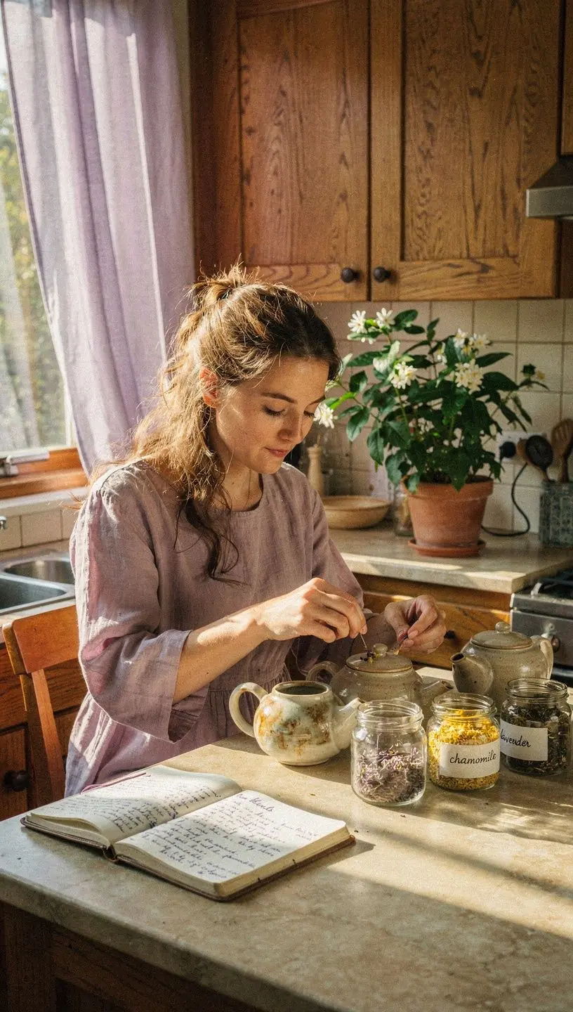 Sąsiuvinis su arbatos gėrimo grafiku ir pastabomis, vaizduojantis praktinius patarimus ir stebėjimo metodus.